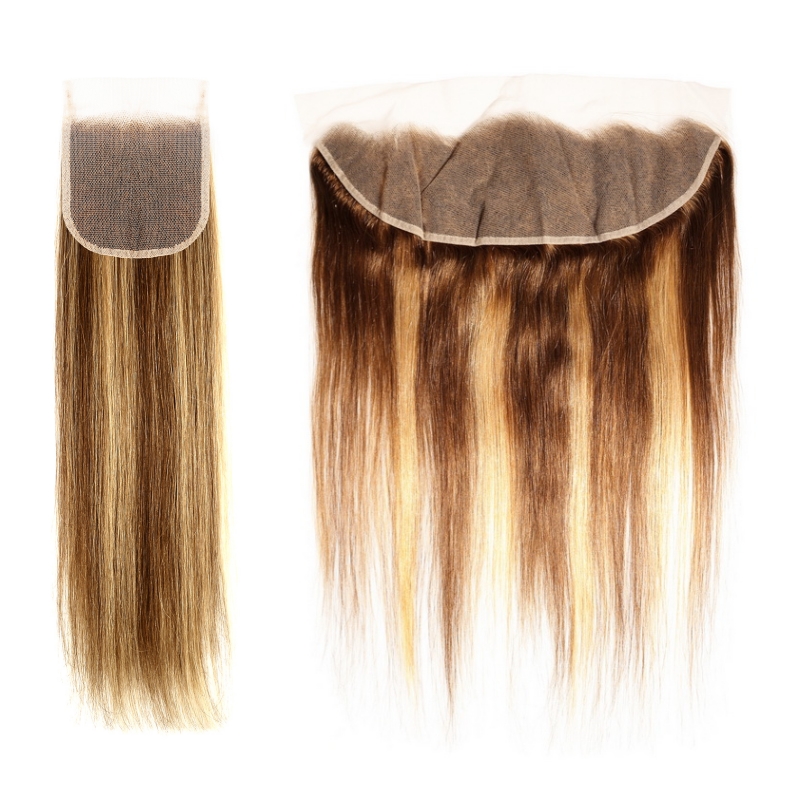 Straight #4/27 Highlight Virgin Human Hair 4x4 13x4 Transparent Lace Closure/Frontal
